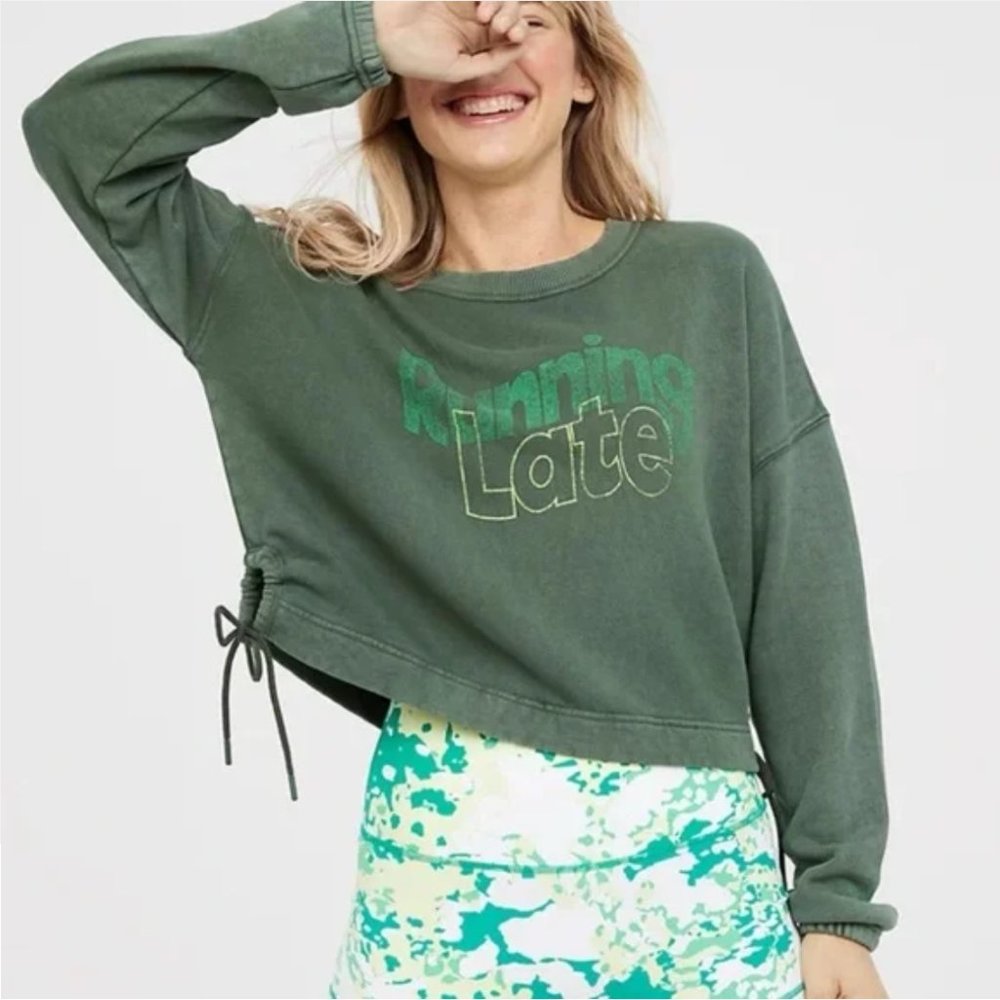 OFFLINE By Aerie Weekend Side Tie Green Sweatshirt Sz M